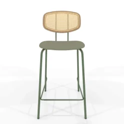 Ritmo Tabouret snack rétro avec dossier cannage rotin et assise en simili
