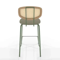 Ritmo Tabouret snack rétro avec dossier cannage rotin et assise en simili