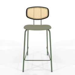 Ritmo Tabouret snack rétro avec dossier cannage rotin et assise en simili