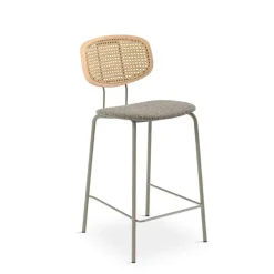 Ritmo Tabouret snack vintage dossier en cannage avec assise tissu