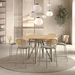 Ritmo Tabouret snack vintage dossier en cannage avec assise tissu