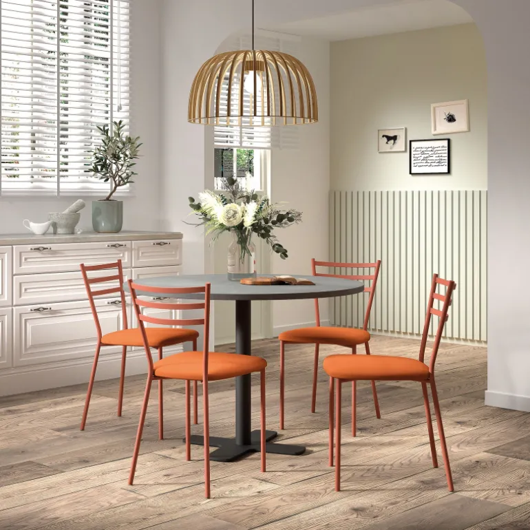 Romy Chaise de cuisine avec assise rembourrée en simili et dossier en métal