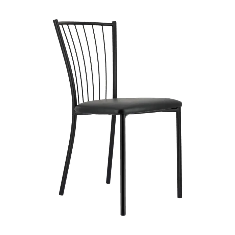 Roxane Chaise de cuisine noire en métal avec assise en simili rembourrée