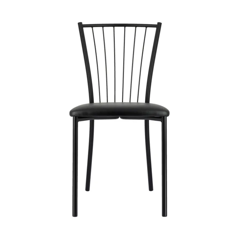 Roxane Chaise de cuisine noire en métal avec assise en simili rembourrée