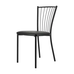 Roxane Chaise de cuisine noire en métal avec assise en simili rembourrée