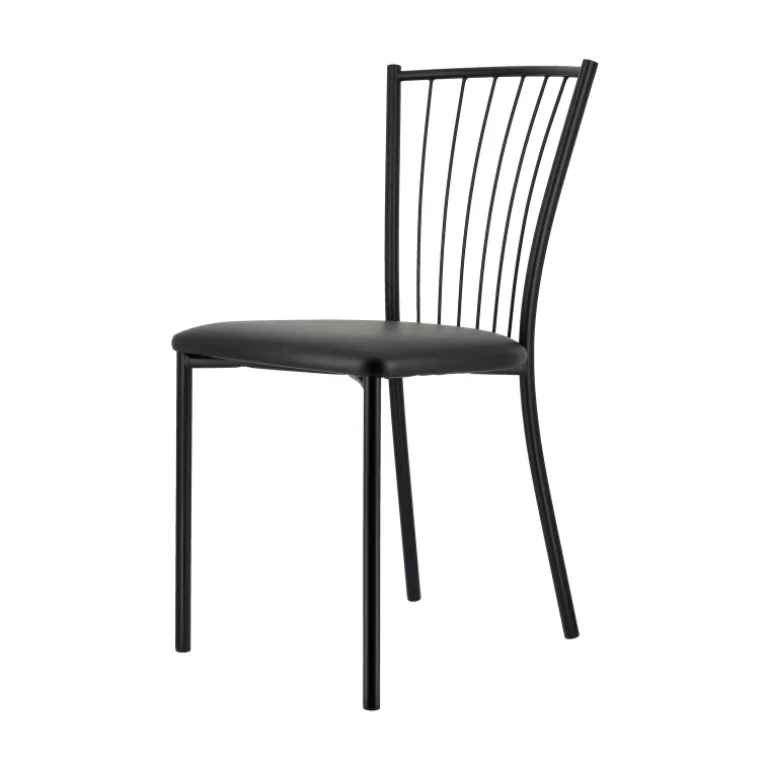 Roxane Chaise de cuisine noire en métal avec assise en simili rembourrée