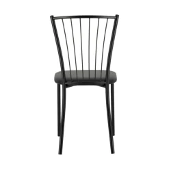 Roxane Chaise de cuisine noire en métal avec assise en simili rembourrée