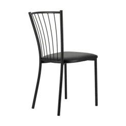 Roxane Chaise de cuisine noire en métal avec assise en simili rembourrée