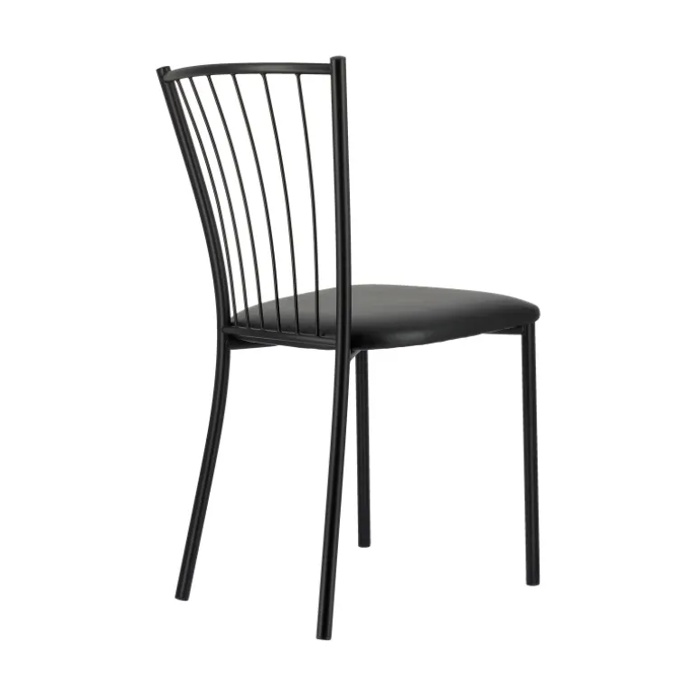 Roxane Chaise de cuisine noire en métal avec assise en simili rembourrée