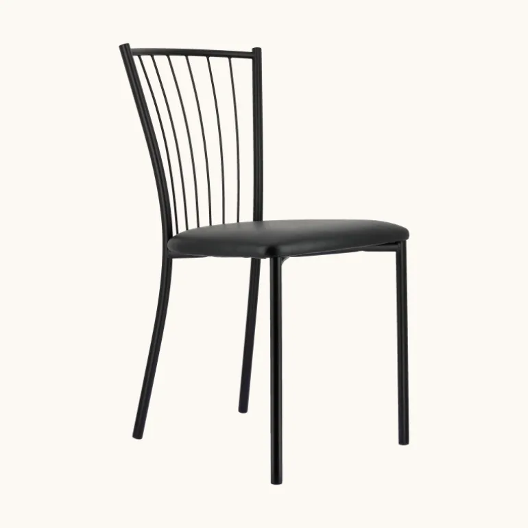 Roxane Chaise de cuisine noire en métal avec assise en simili rembourrée