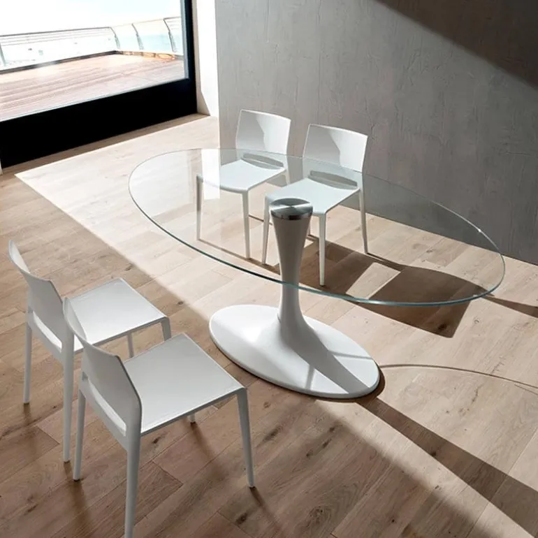 Ruud Table design ovale en verre pied tulipe