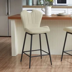 SachaTabouret snack en tissu pivotant avec poignée et pieds en métal