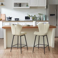 SachaTabouret snack en tissu pivotant avec poignée et pieds en métal