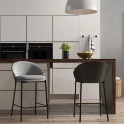 SandroTabouret snack bimatière en tissu avec dossier bois et pieds en métal