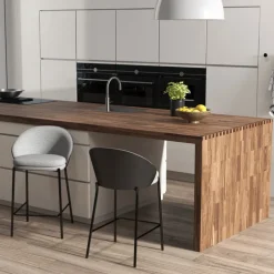 SandroTabouret snack bimatière en tissu avec dossier bois et pieds en métal