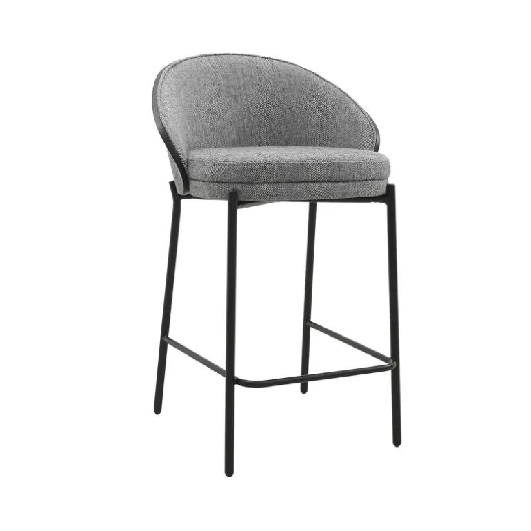 SandroTabouret snack bimatière en tissu avec dossier bois et pieds en métal