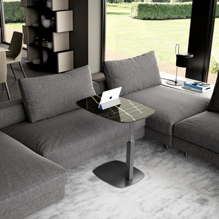 Servus Table basse design italien en verre marbré réglable en hauteur