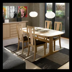SM74 Table en bois massif scandinave elliptique avec allonges et piétement latéral