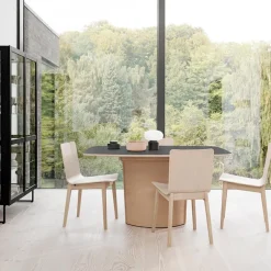 SM116/SM117 Table scandinave pied central extensible en stratifié fabriquée au Danemark