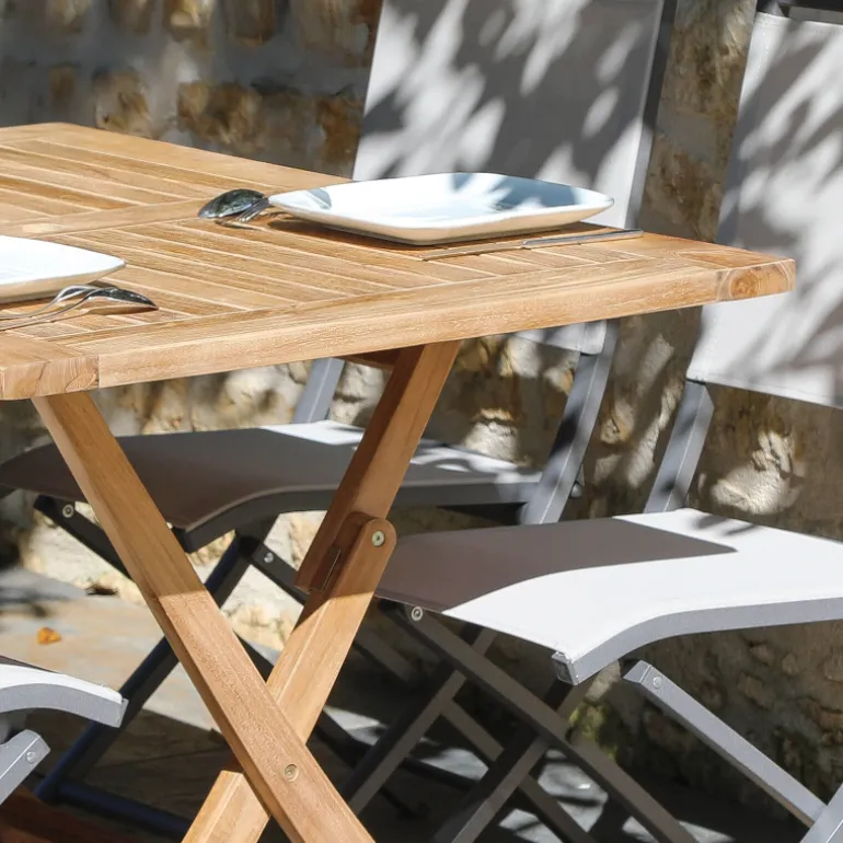 TanamaTable de jardin rectangulaire pliante en teck massif