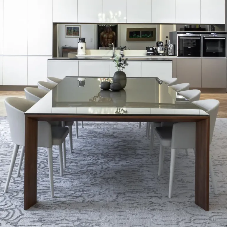 Toronto Sovet® Table design rectangulaire en verre piétement bois