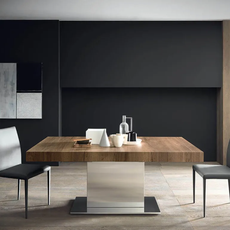 Tower Maxi Table ultra extensible pied central en métal et plateau en mélaminé