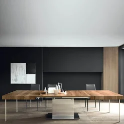 Tower Maxi Table ultra extensible pied central en métal et plateau en mélaminé