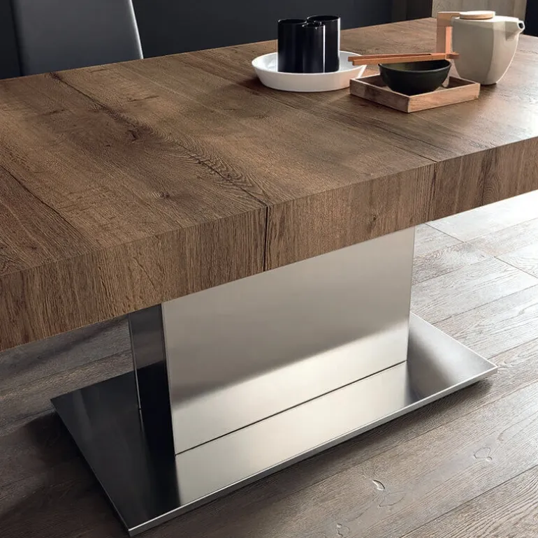 Tower Maxi Table ultra extensible pied central en métal et plateau en mélaminé