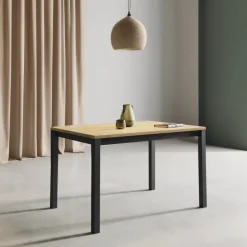 Valentina Table de cuisine extensible en mélaminé chêne naturel avec pieds en métal noir
