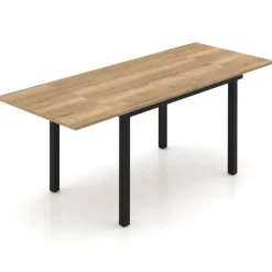Valentina Table de cuisine extensible en mélaminé chêne naturel avec pieds en métal noir