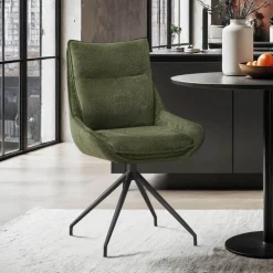 ValentineChaise pivotante en tissu avec poignée et pieds en métal