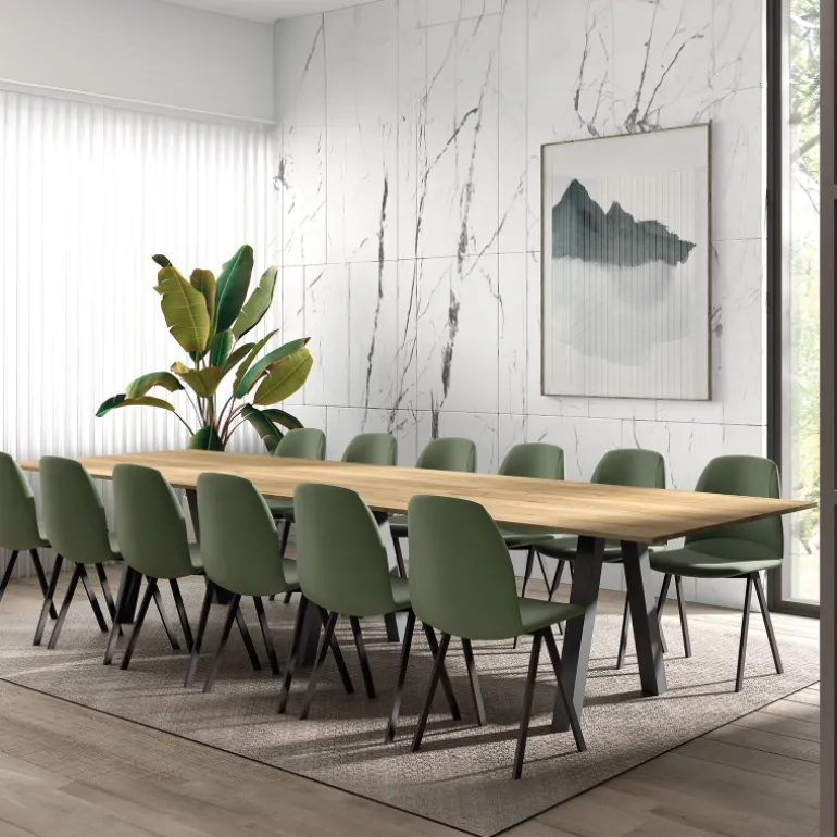 Veneto Grande table de salle à manger en mélaminé avec pieds obliques