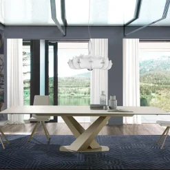 Victory Table design en céramique avec allonges pied central en V