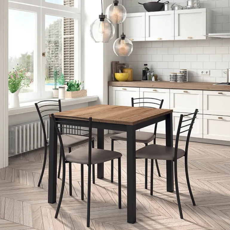 Vienna Table de cuisine carrée extensible pieds en métal