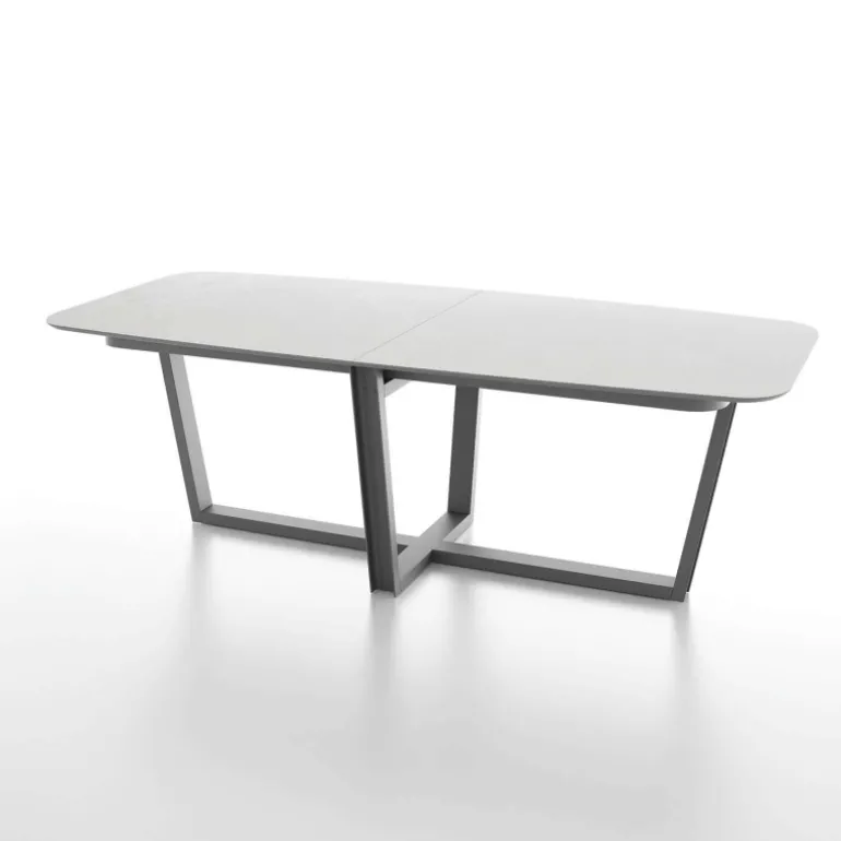 Viktor Table tonneau en verre design et piétement en métal