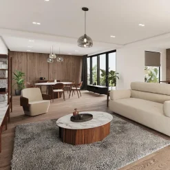 Volute Table basse ronde en bois et céramique