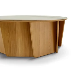 Volute Table basse ronde en bois et céramique