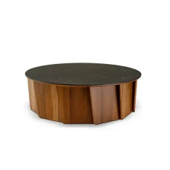 Volute Table basse ronde en bois et céramique