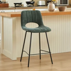 WilliamTabouret cosy en tissu avec pieds en métal noir