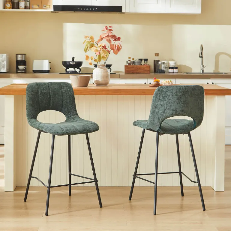 WilliamTabouret cosy en tissu avec pieds en métal noir