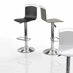 Win Tabouret design réglable et pivotant métal chromé et bois