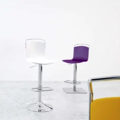 Win Tabouret design réglable et pivotant métal chromé et bois