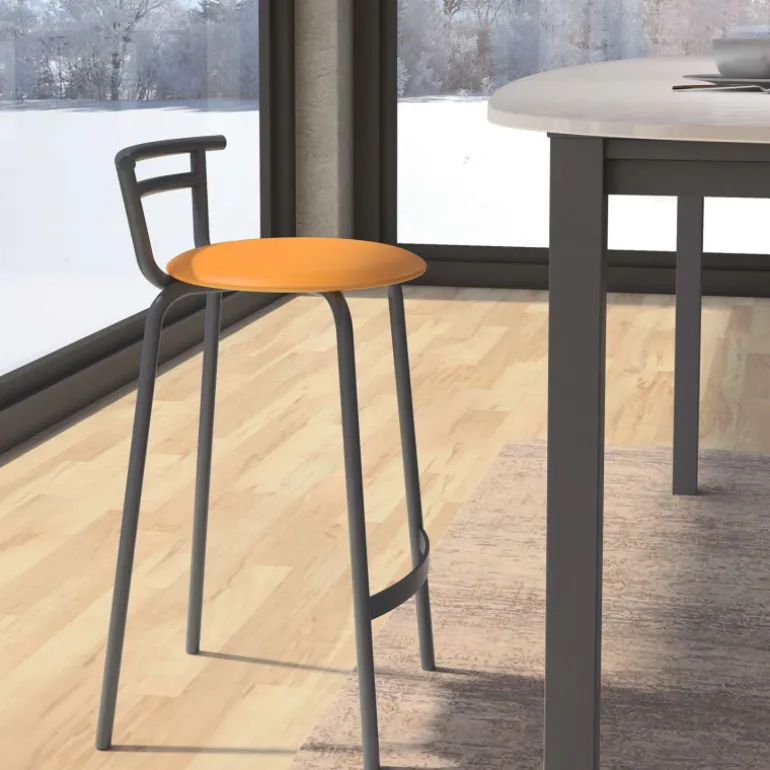 Xélus Carrier® Tabouret snack fabriqué en France assise ronde rembourrée et structure métal