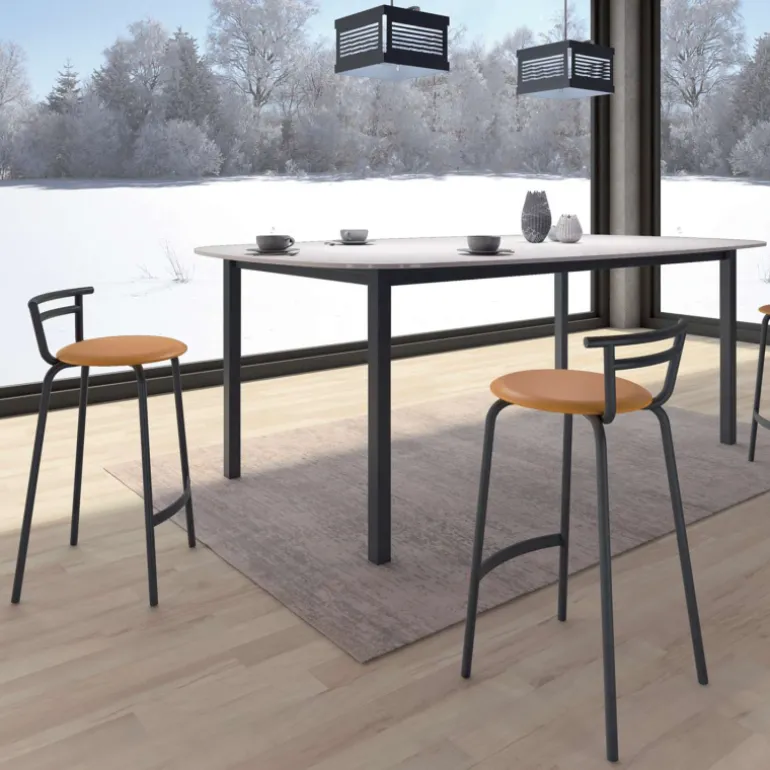 Xélus Carrier® Tabouret snack fabriqué en France assise ronde rembourrée et structure métal