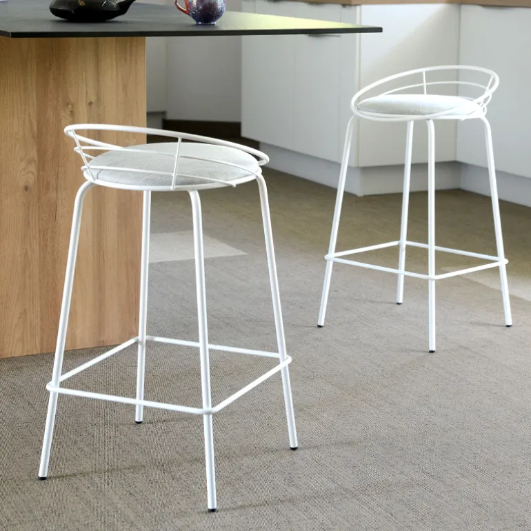 Yaël Carrier® Tabouret haut français rembourré en métal et tissu
