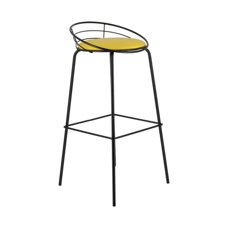 Yaël Carrier® Tabouret haut français rembourré en métal et simili