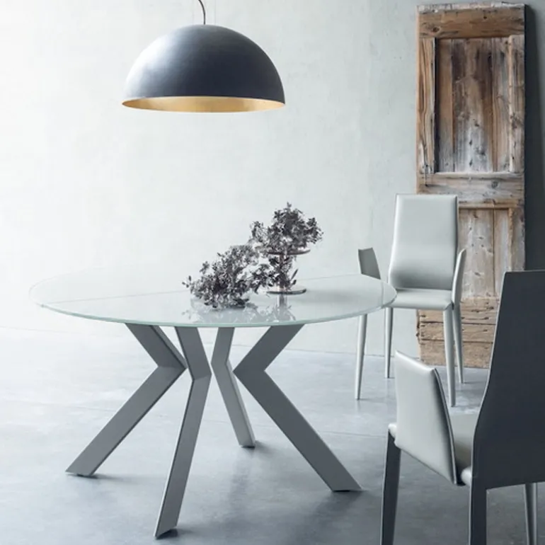 Zoe Table ronde design extensible en verre extralight blanc et métal