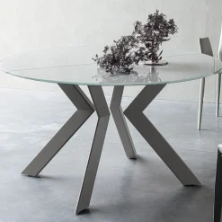 Zoe Table ronde design extensible en verre extralight blanc et métal