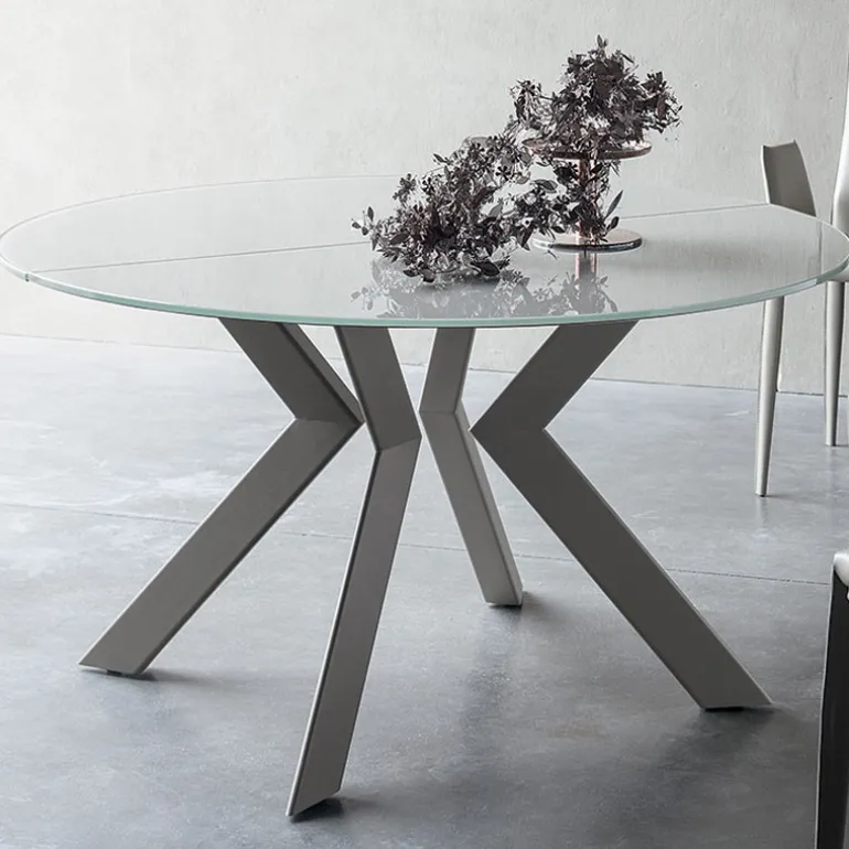 Zoe Table ronde design extensible en verre extralight blanc et métal