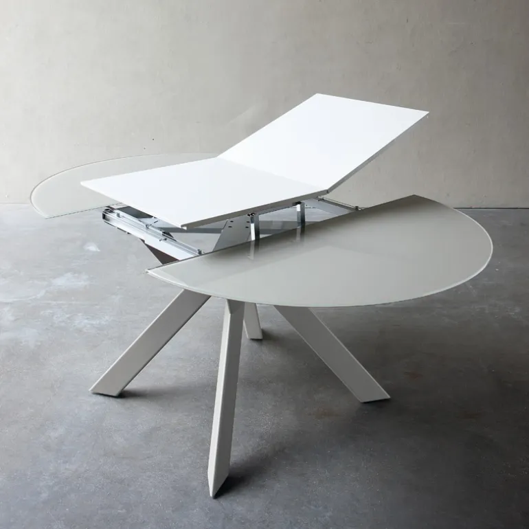 Zoe Table ronde design extensible en verre extralight blanc et métal